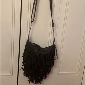 All fringe leather side purse